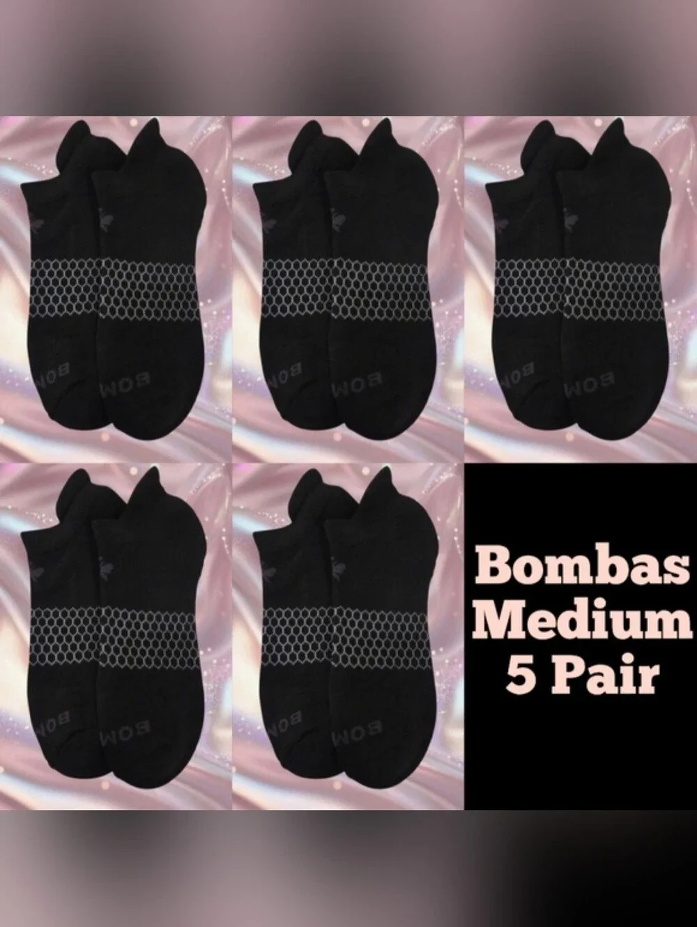 Bombas Ankle Socks Medium 5 Pair Unisex Womens & Mens Honeycomb Black/Grey BNWT